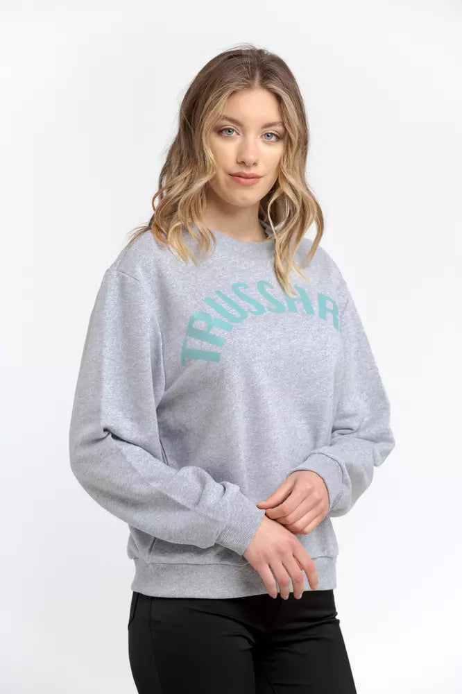 Trussardi büyük beden pamuk karışımı bisiklet yaka sweatshirt