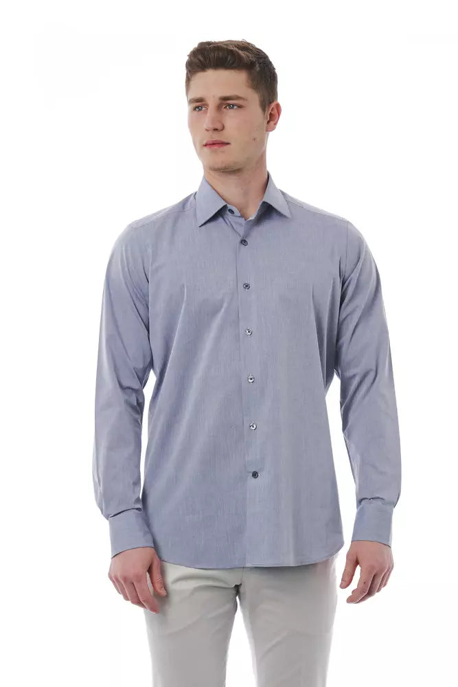 Bagutta Elegant gray shirt with Italian collar made of cotton