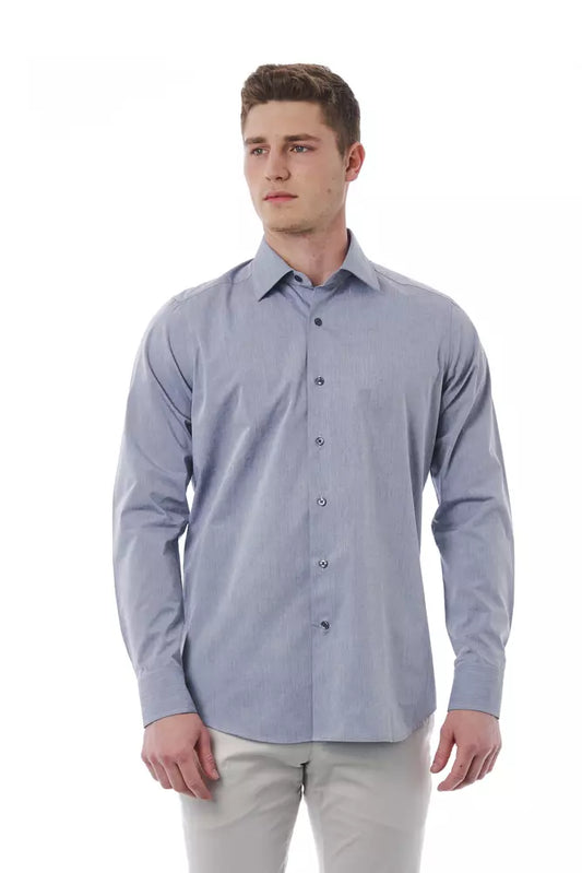 Bagutta Elegant gray shirt with Italian collar