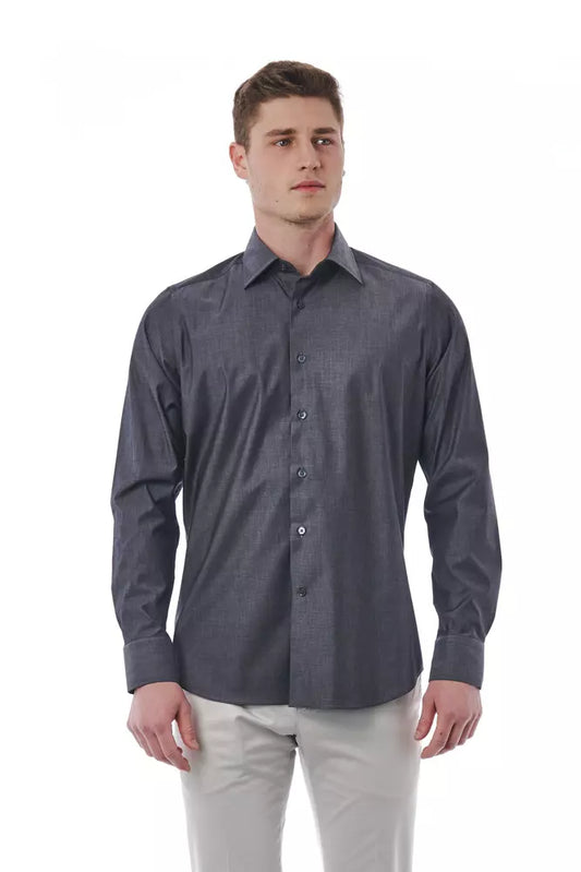 Bagutta Sophisticated gray shirt with Italian collar