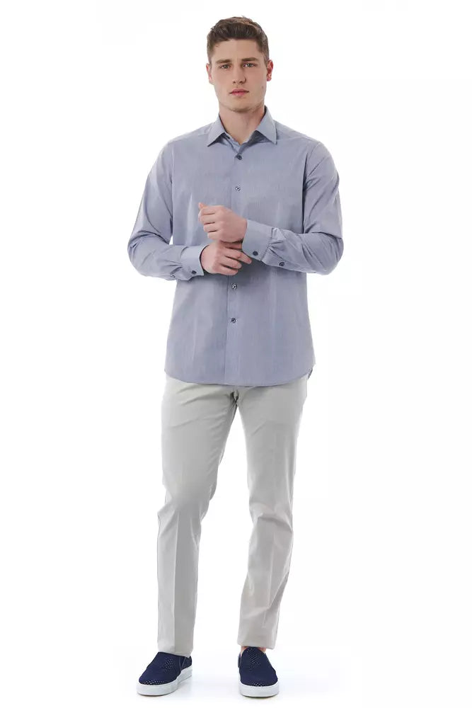 Bagutta Elegant gray shirt with Italian collar made of cotton