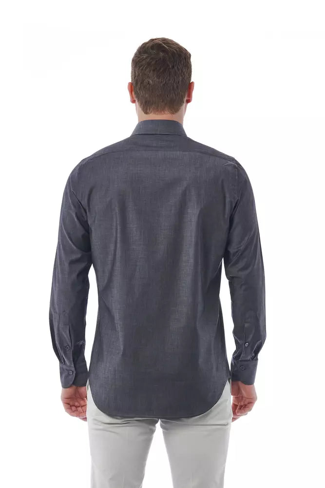 Bagutta Sophisticated gray shirt with Italian collar