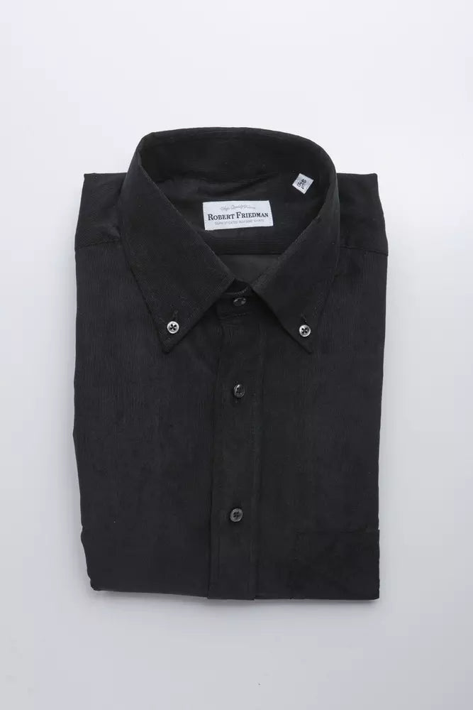 Robert Friedman Elegant Black Cotton Button-Down Shirt