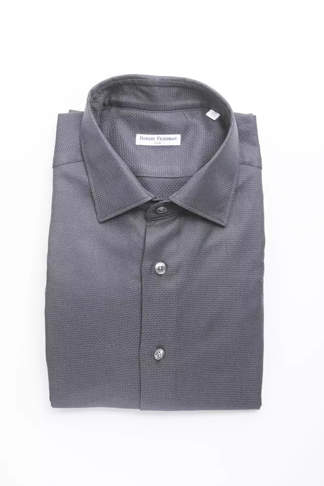 Robert Friedman Elegant Medium Slim Collar Men's Shirt Blue