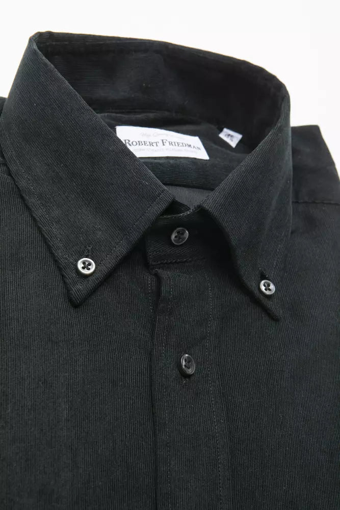 Robert Friedman Elegant Black Cotton Button-Down Shirt