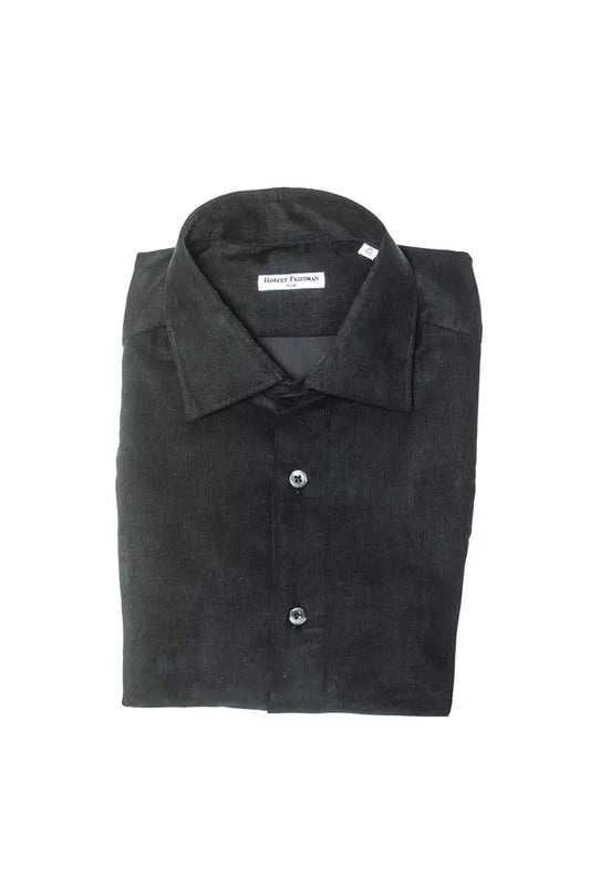 Robert Friedman Elegant black cotton shirt with a narrow collar