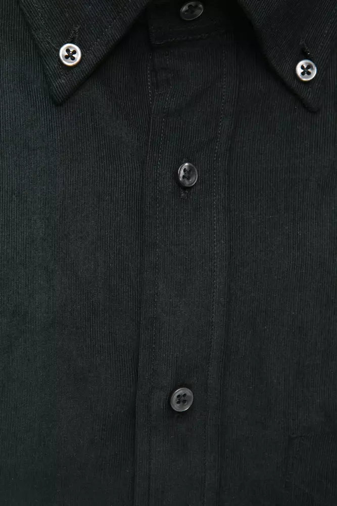 Robert Friedman Elegant Black Cotton Button-Down Shirt