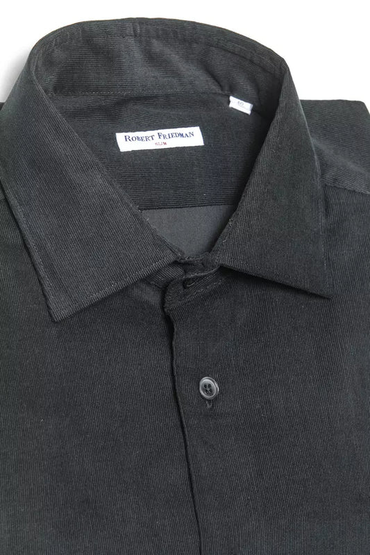 Robert Friedman Elegant black cotton shirt with a narrow collar