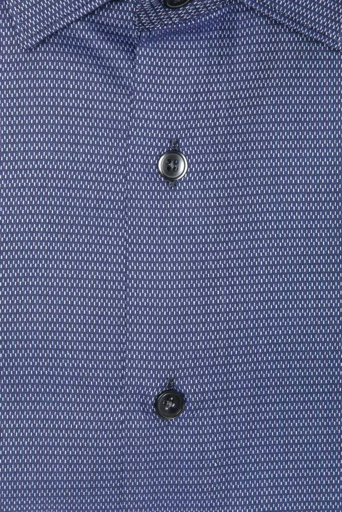 Robert Friedman Elegant blue cotton shirt with a narrow collar