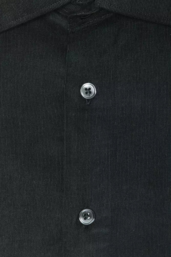 Robert Friedman Elegant black cotton shirt with a narrow collar