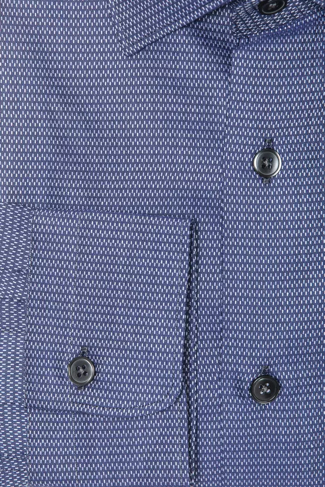 Robert Friedman Elegant blue cotton shirt with a narrow collar