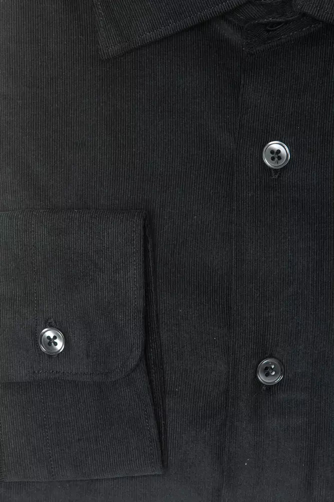 Robert Friedman Elegant black cotton shirt with a narrow collar