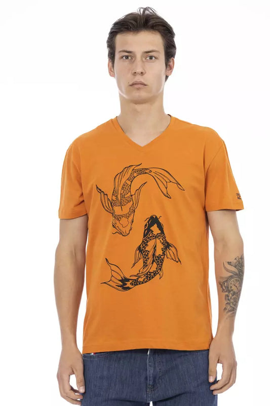 Trussardi Action Orange V-neck T-shirt with elegant print