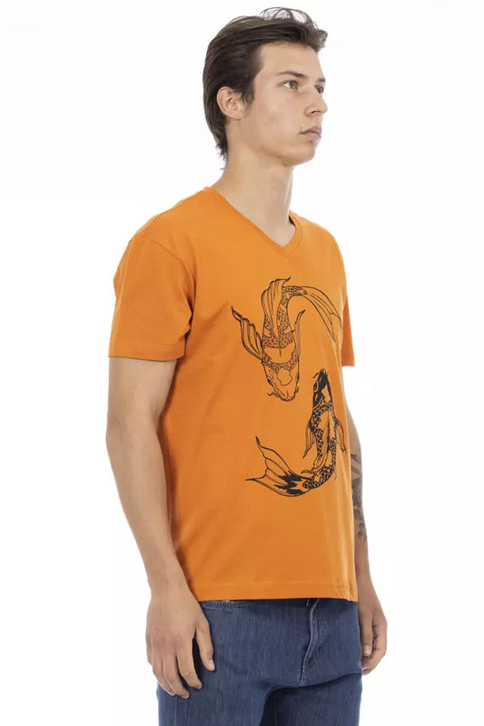 Trussardi Action Orange V-neck T-shirt with elegant print