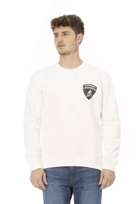 Automobili Lamborghini Smooth white crew neck sweater with shield logo