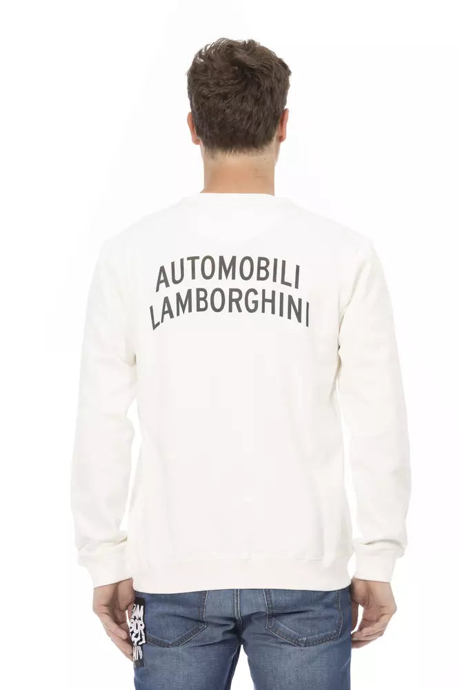 Automobili Lamborghini Smooth white crew neck sweater with shield logo