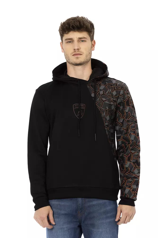 Automobili Lamborghini Smooth black cotton hooded sweatshirt