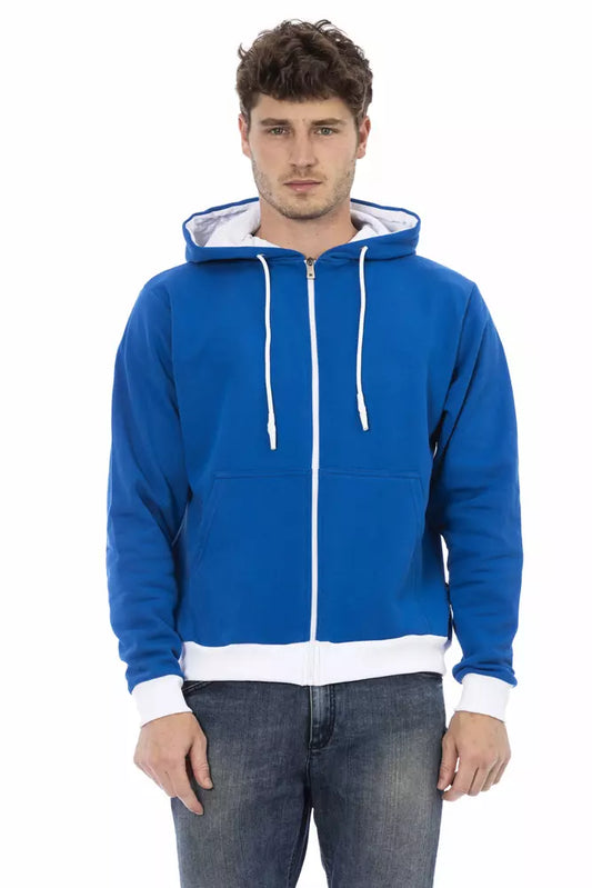 Baldinini Trend Elegant blue wool hoodie with zip