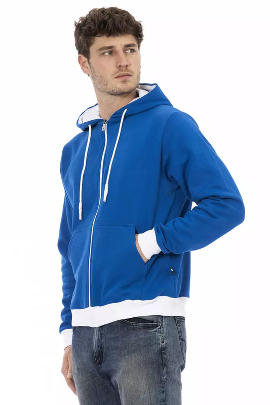 Baldinini Trend Elegant blue wool hoodie with zip