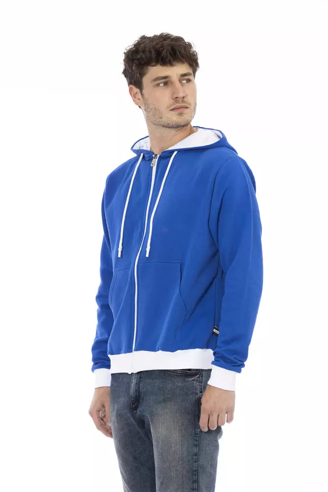 Baldinini Trend Elegant blue wool hoodie with logo on the back