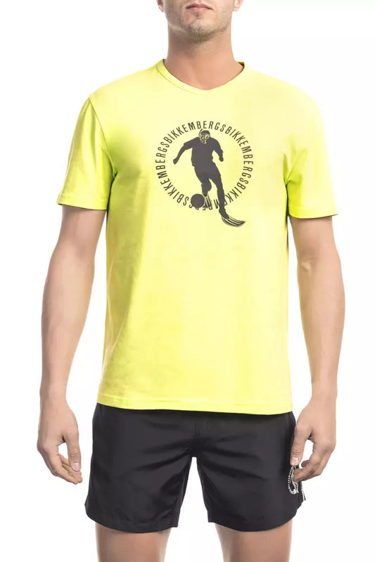 Bikkembergs printed cotton blend t-shirt in bright yellow