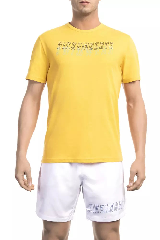 Bikkembergs Sunny yellow cotton t-shirt with logo detail on the back