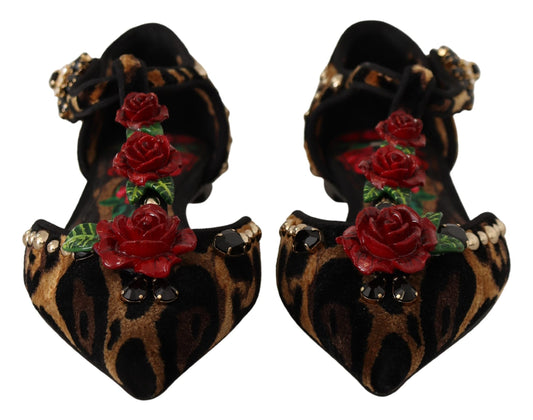 Dolce & Gabbana Mit Blumen verzierte Leoparden-T-Strap-Sandalen