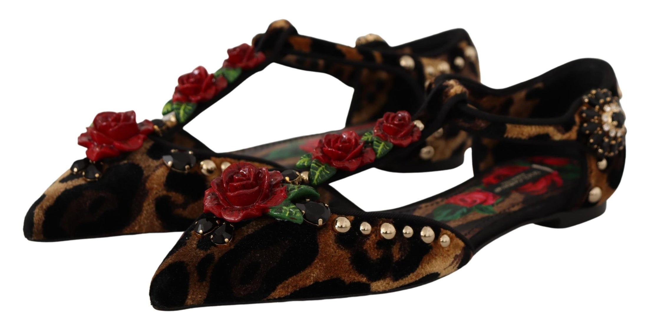 Dolce & Gabbana Mit Blumen verzierte Leoparden-T-Strap-Sandalen