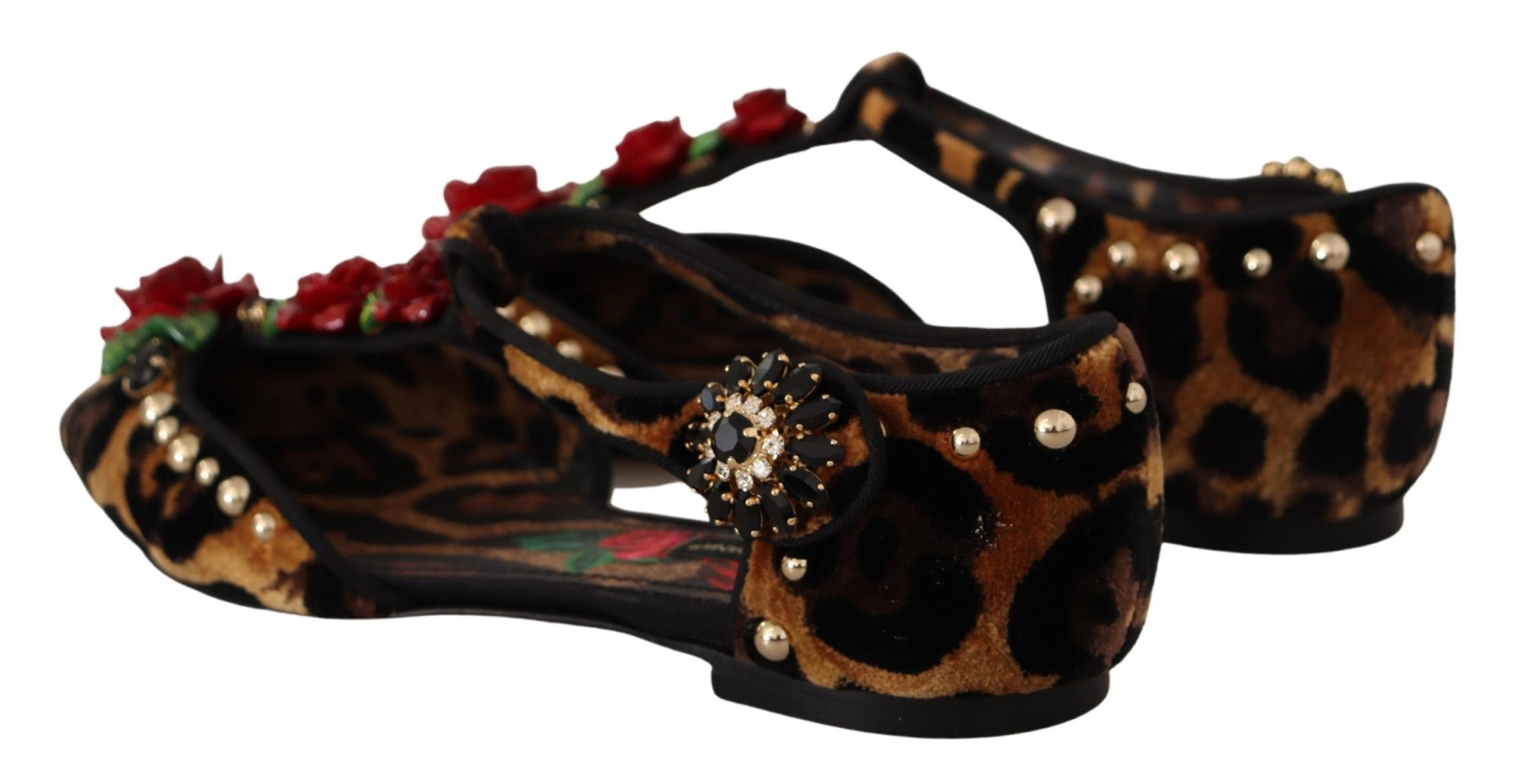 Dolce & Gabbana Mit Blumen verzierte Leoparden-T-Strap-Sandalen