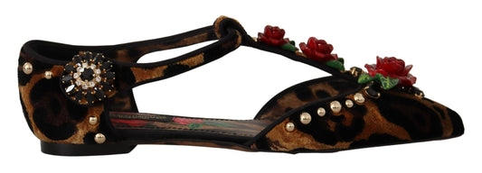 Dolce & Gabbana Mit Blumen verzierte Leoparden-T-Strap-Sandalen