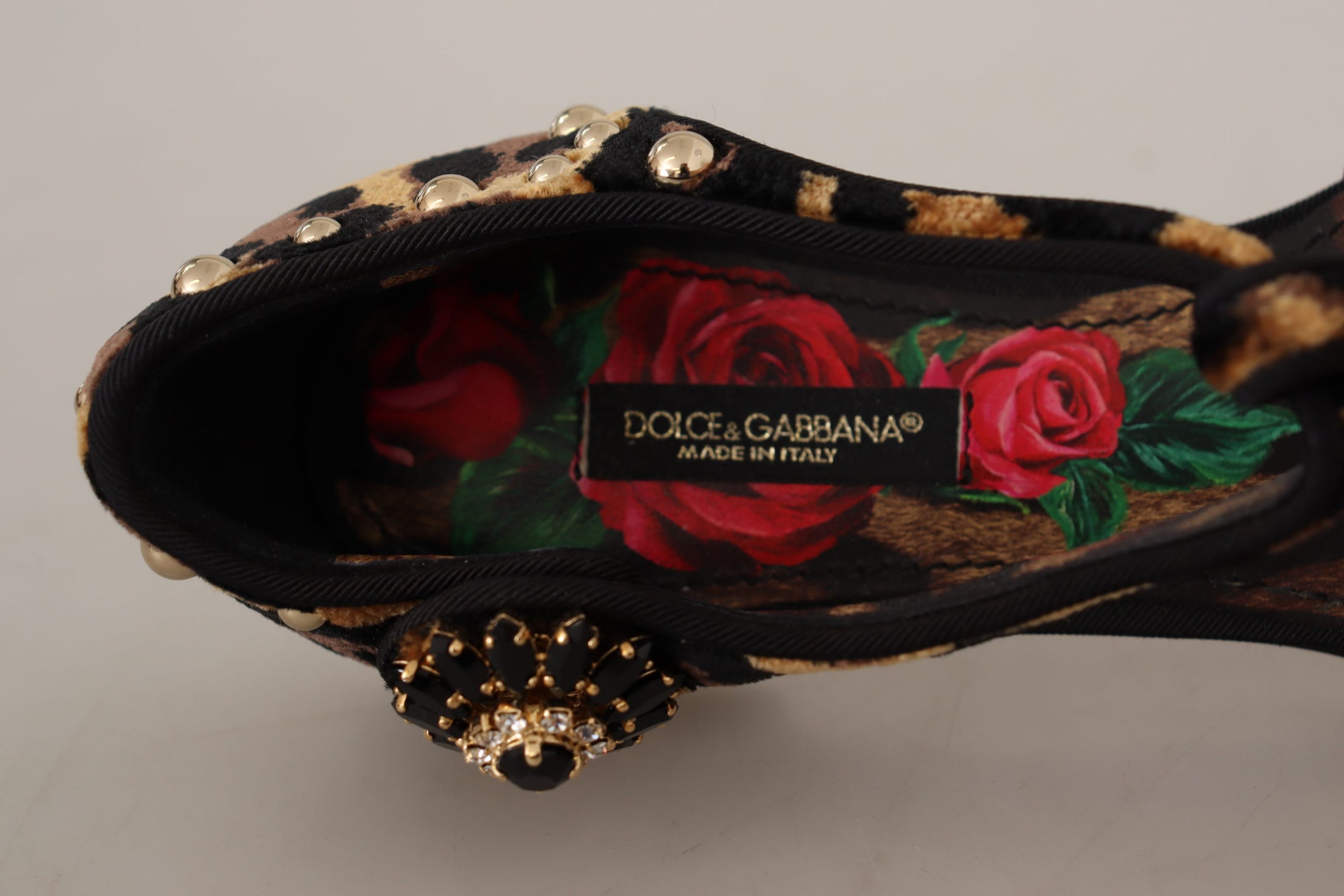 Dolce & Gabbana Mit Blumen verzierte Leoparden-T-Strap-Sandalen