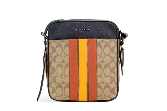 COACH Hudson 21 Signature Varsity Stripe kaplamalı kanvas çapraz askılı çanta