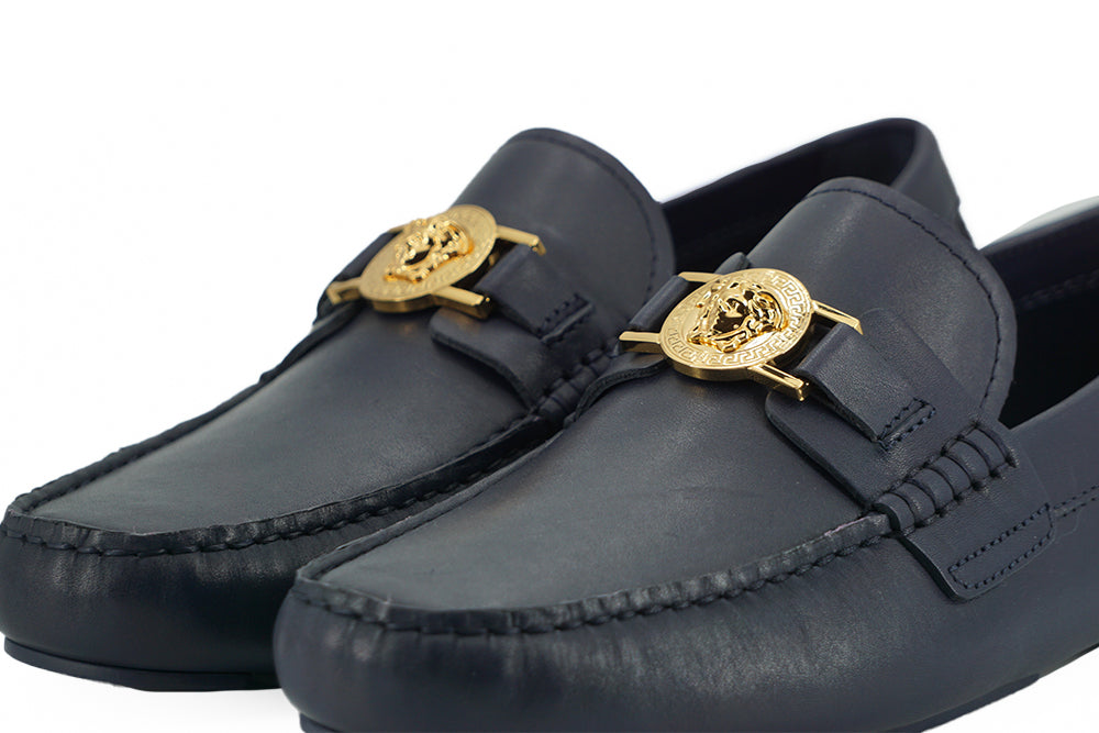 Versace Elegante marineblaue Loafers aus Kalbsleder