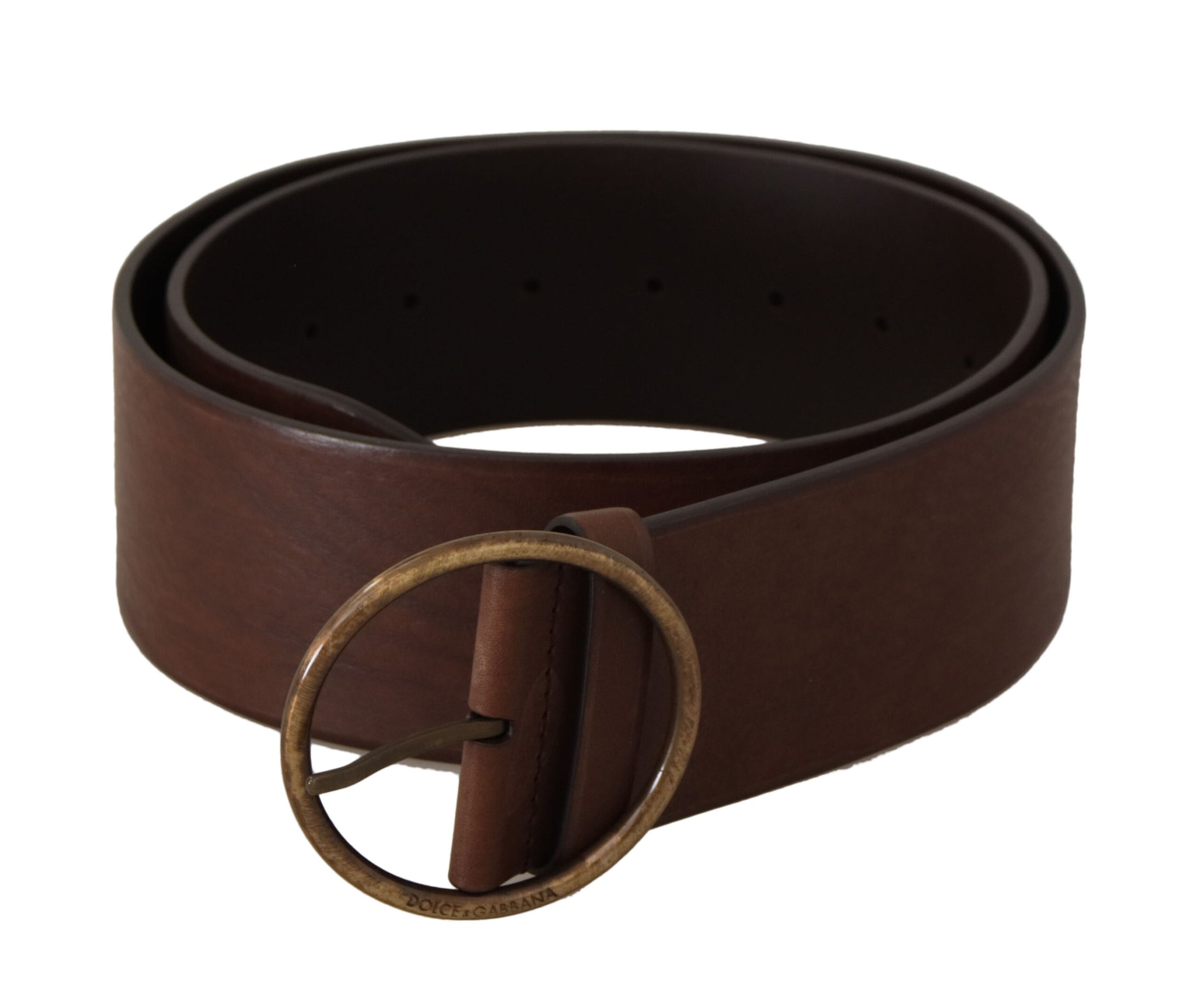 Dolce &amp; Gabbana Elegant brown leather belt with engraved buckle