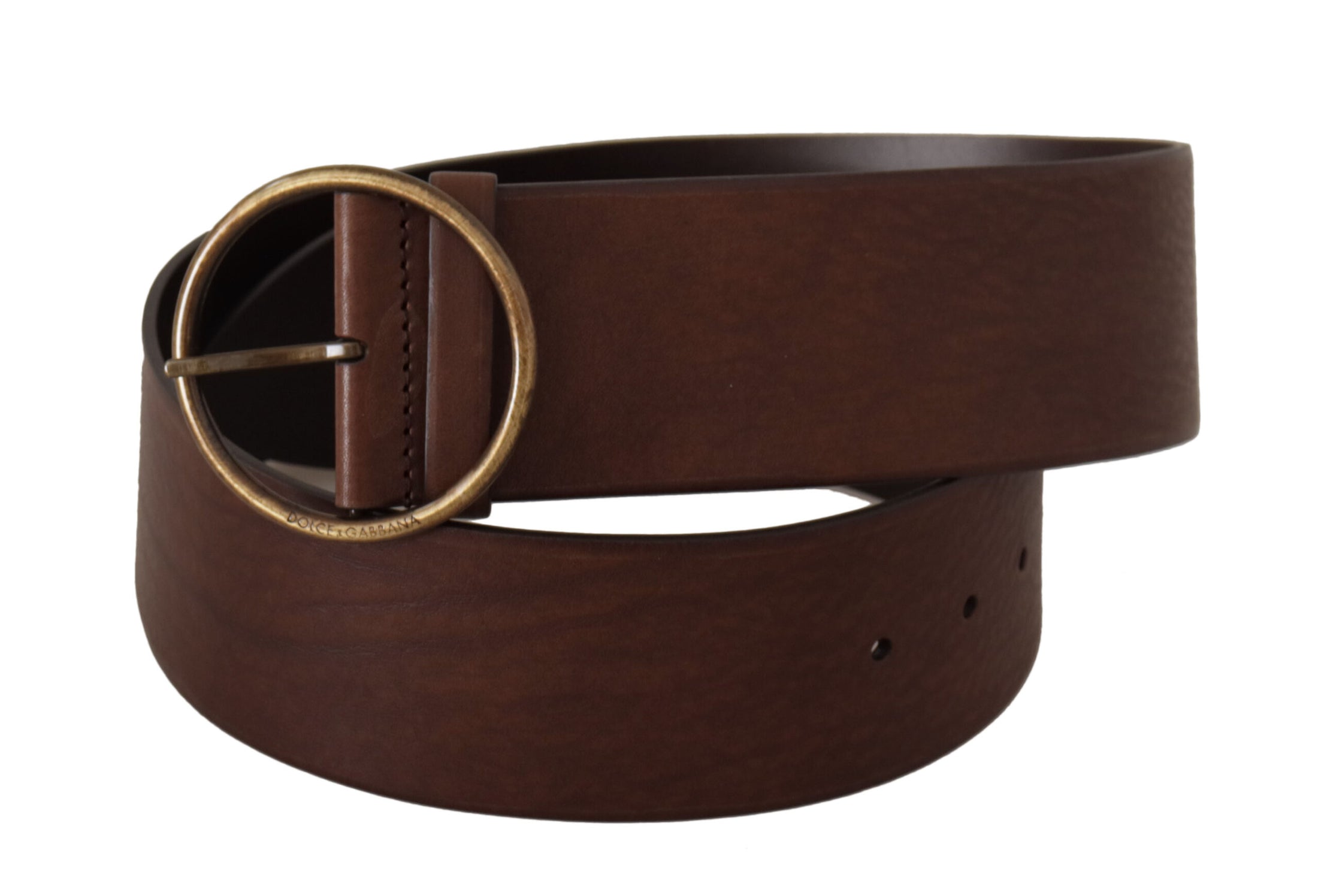 Dolce &amp; Gabbana Elegant brown leather belt with engraved buckle