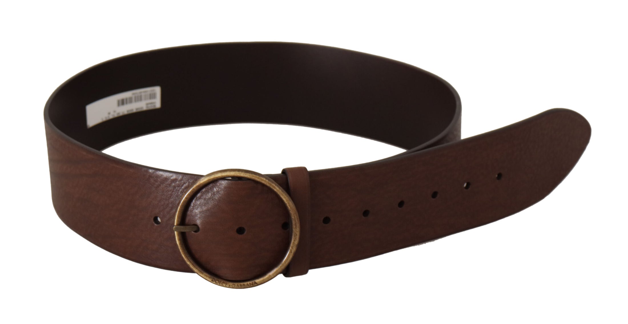 Dolce &amp; Gabbana Elegant brown leather belt with engraved buckle