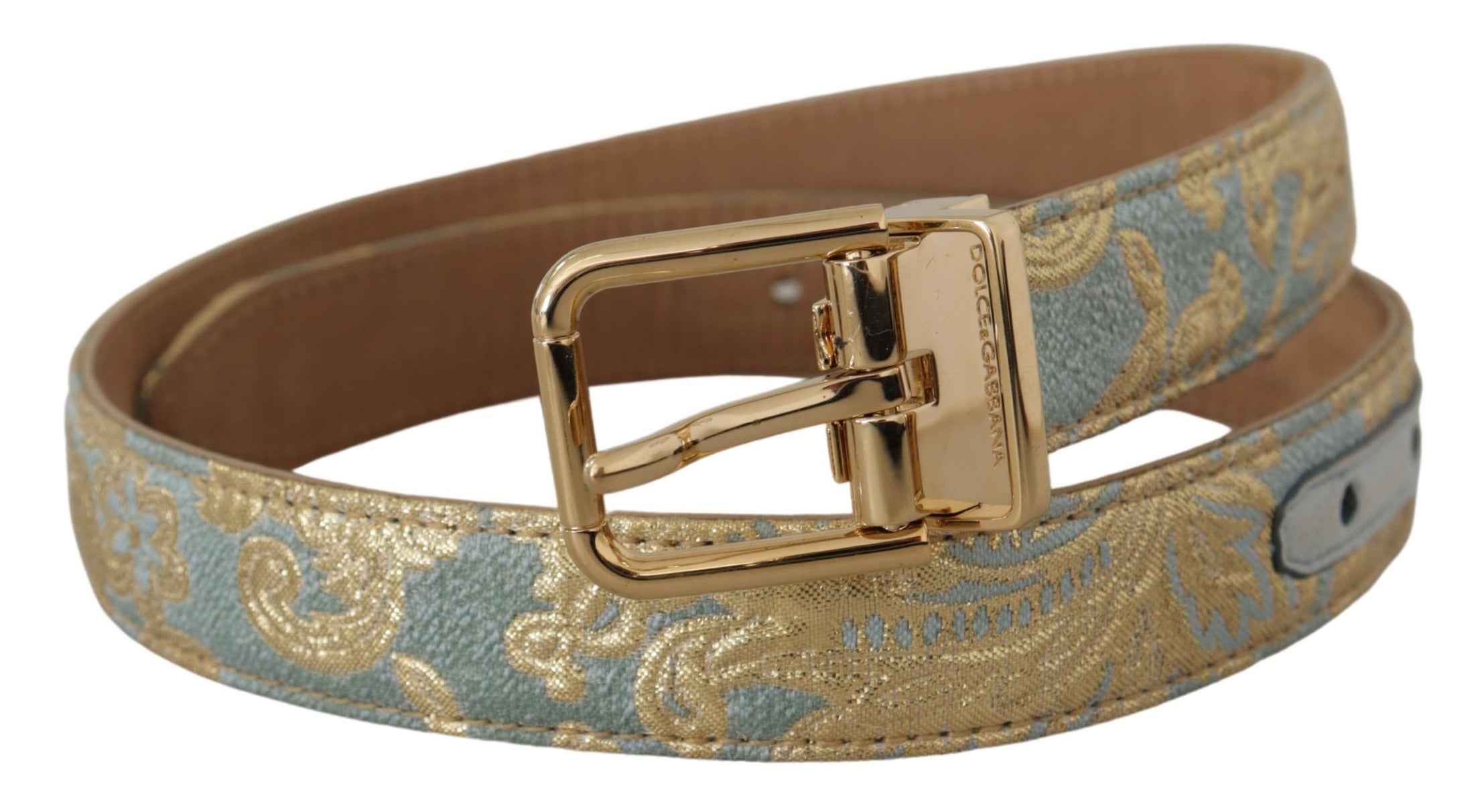 Dolce &amp; Gabbana Elegant light blue leather belt with gold buckle