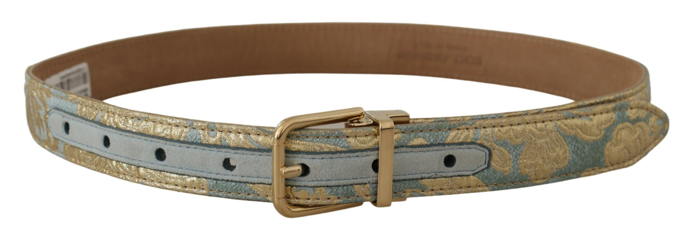 Dolce &amp; Gabbana Elegant light blue leather belt with gold buckle