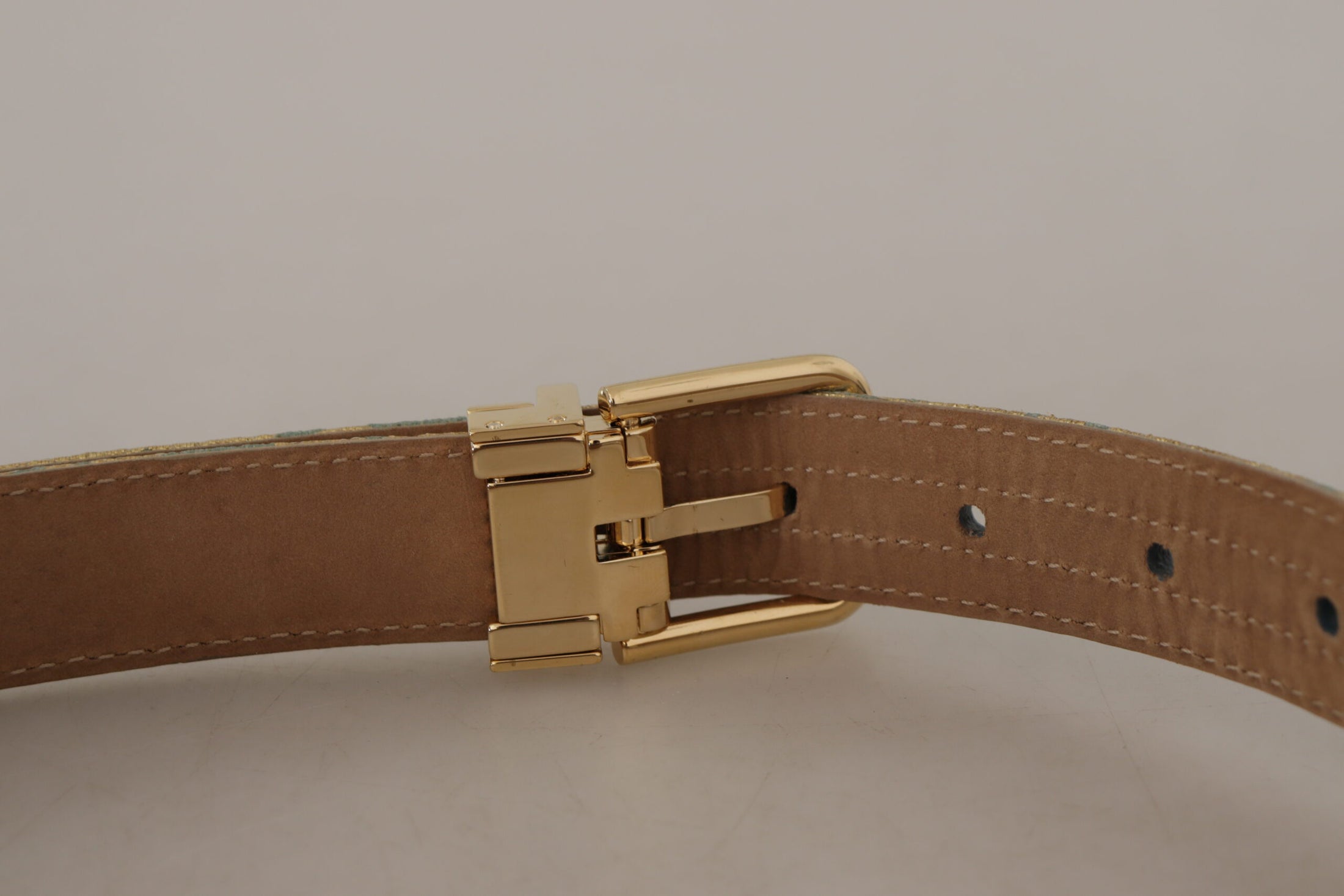 Dolce &amp; Gabbana Elegant light blue leather belt with gold buckle