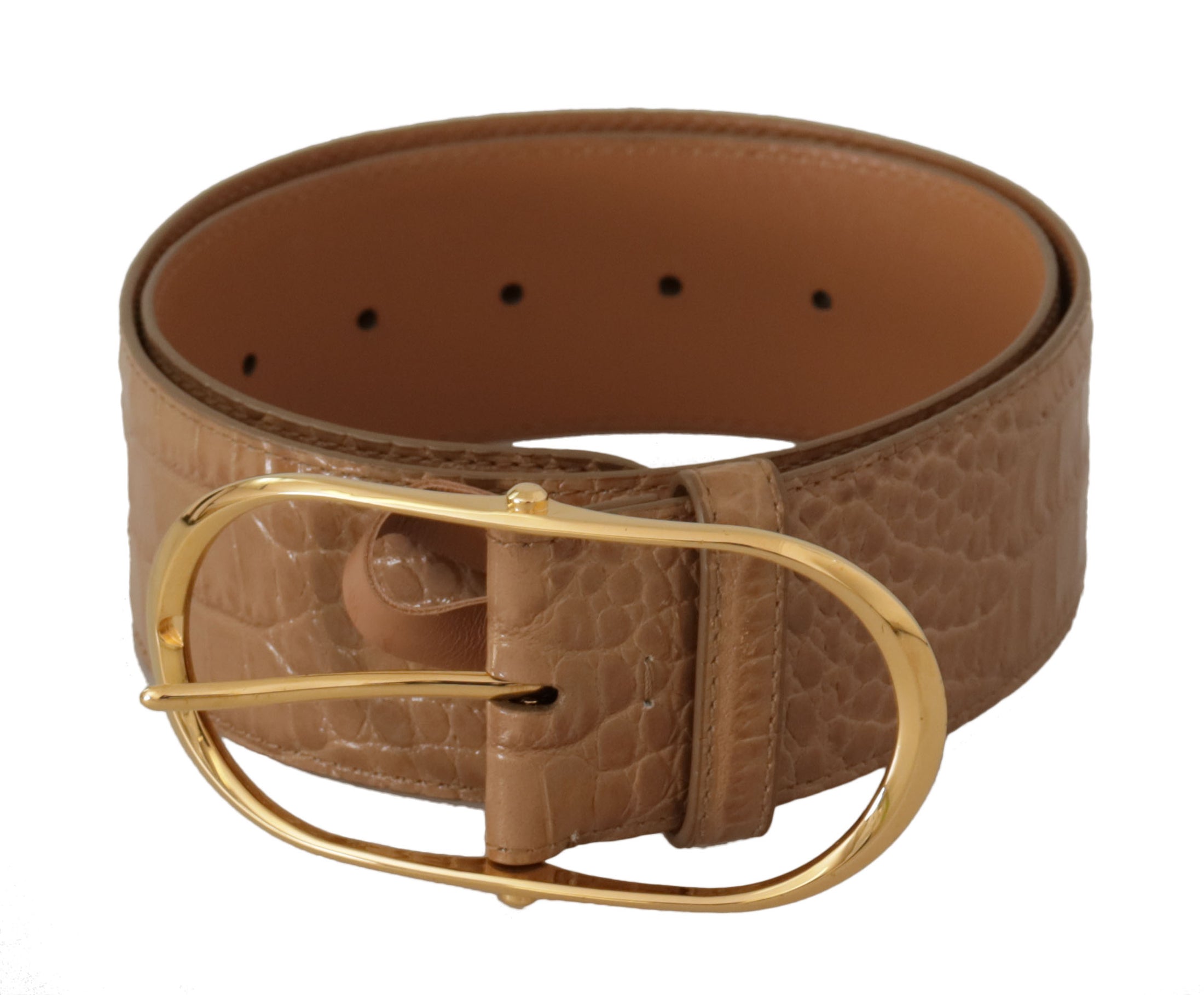 Dolce &amp; Gabbana Elegant beige leather belt with engraved buckle