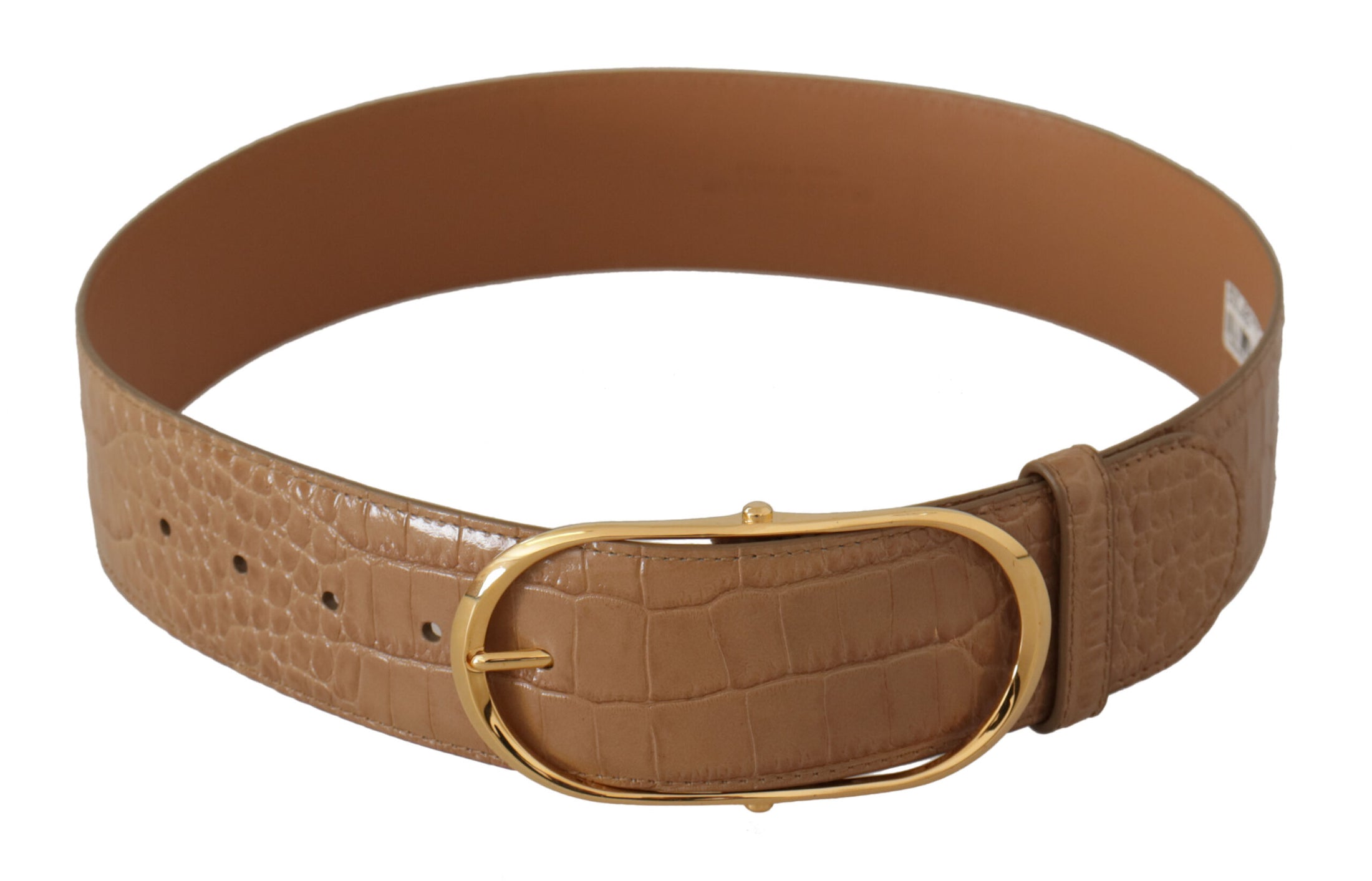 Dolce &amp; Gabbana Elegant beige leather belt with engraved buckle