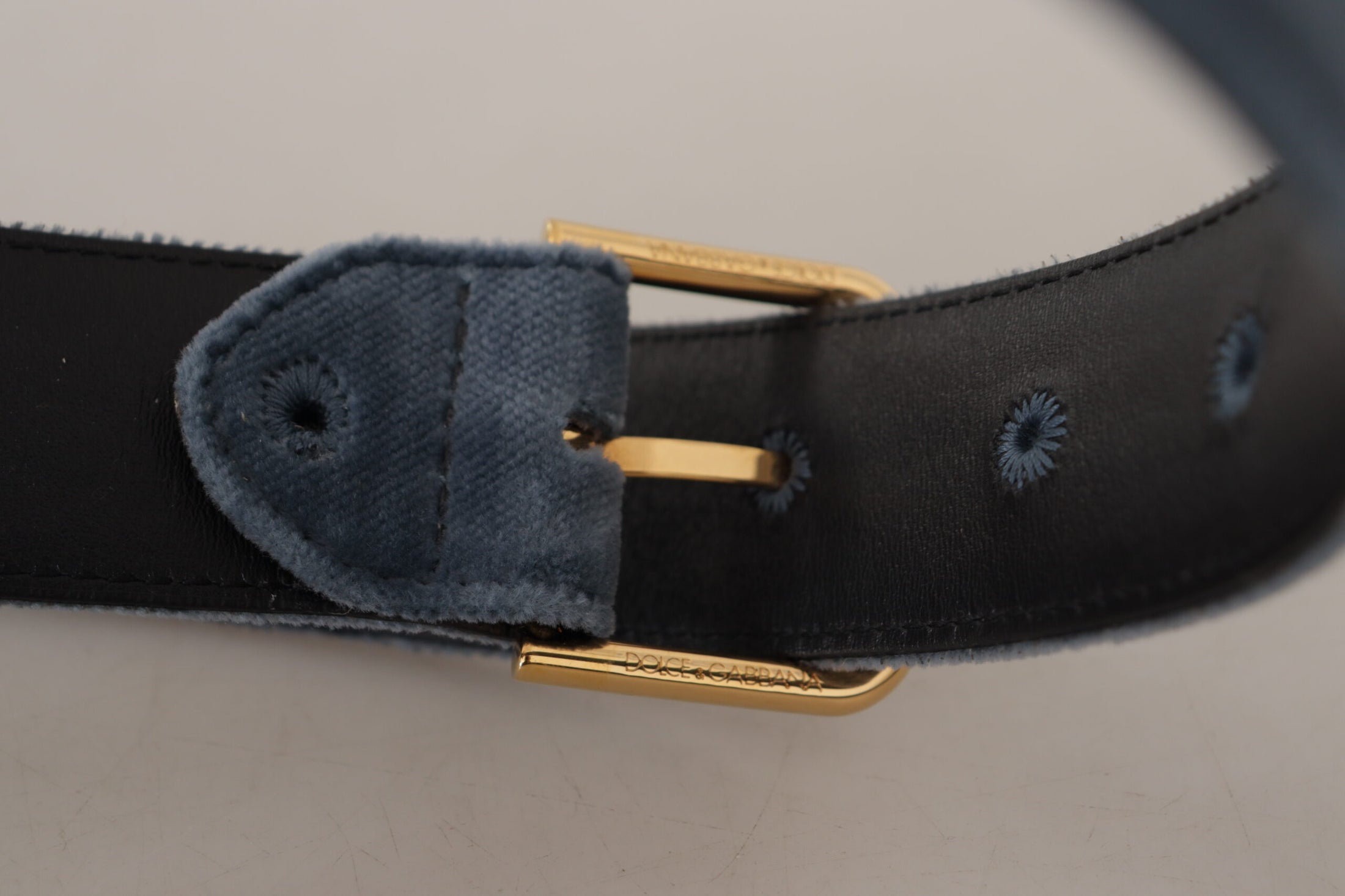 Dolce &amp; Gabbana Elegant Navy Blue Velvet Designer Belt