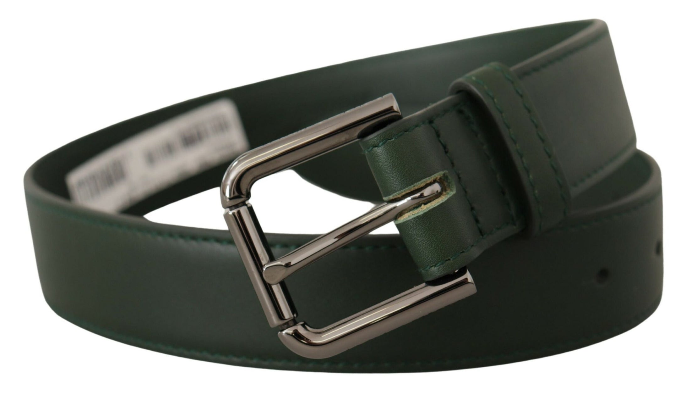 Dolce &amp; Gabbana Elegant dark green leather belt with logo buckle