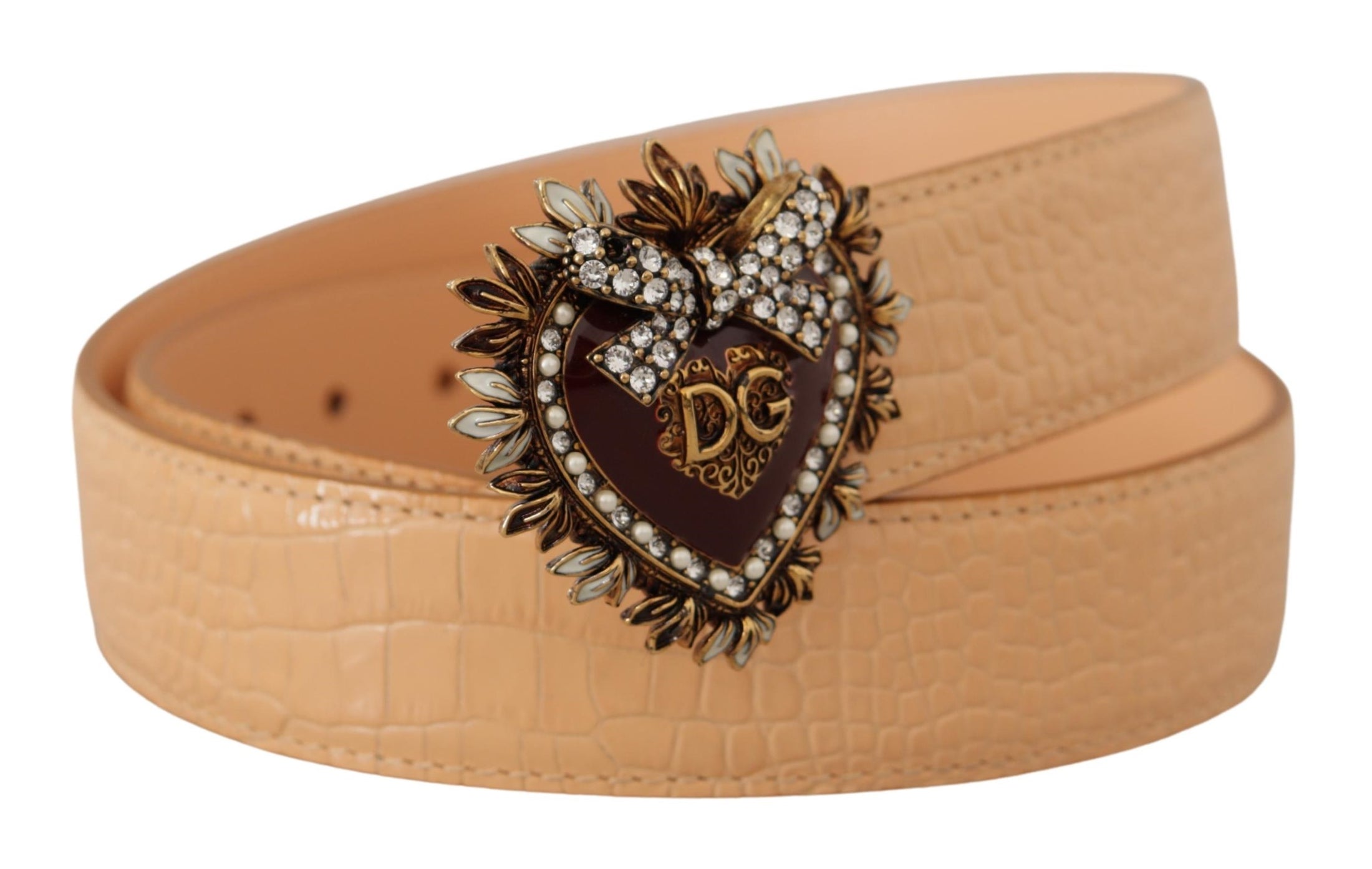 Dolce &amp; Gabbana Adorable nude leather belt with engraved buckle