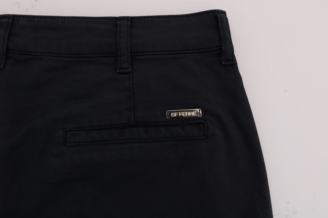 GF Ferre Smooth Blue Cotton Stretch Pants for Men