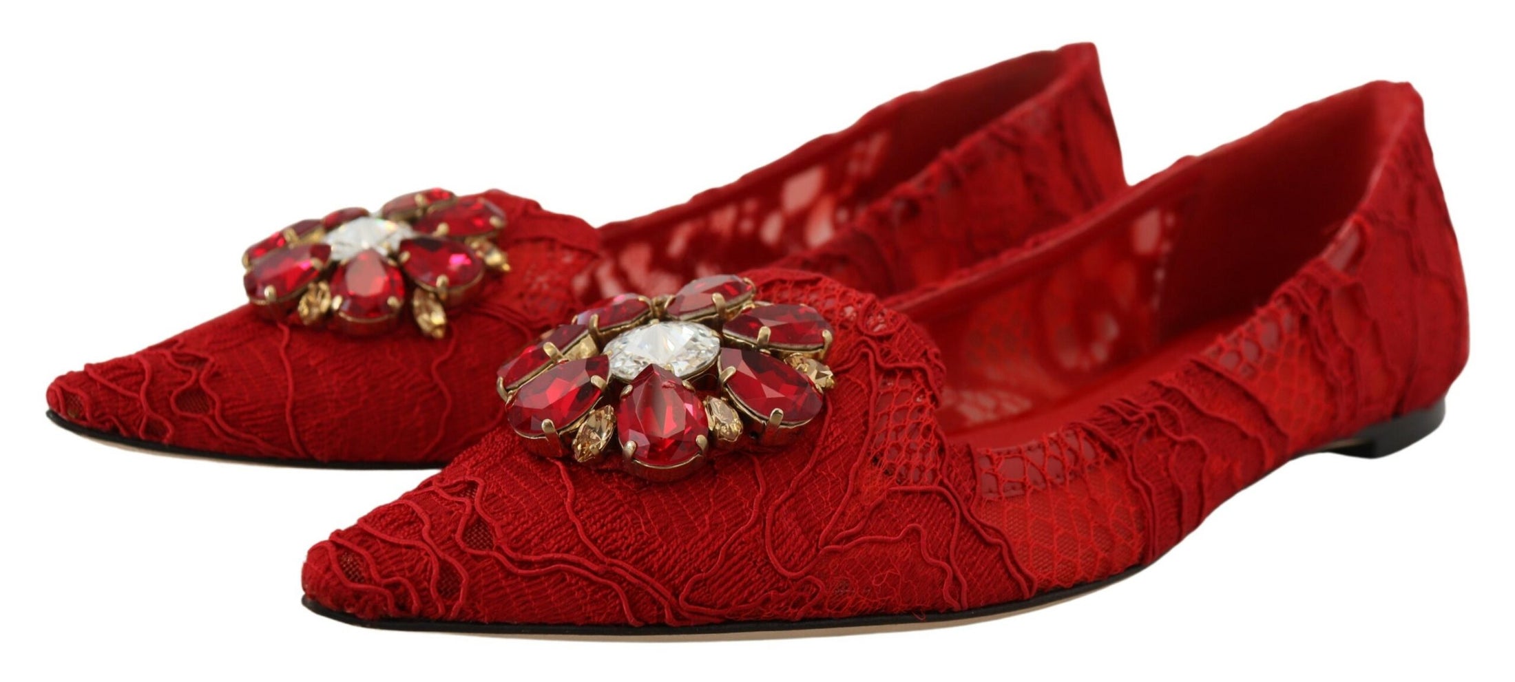 Dolce & Gabbana Rote Flats mit Kristallverzierung