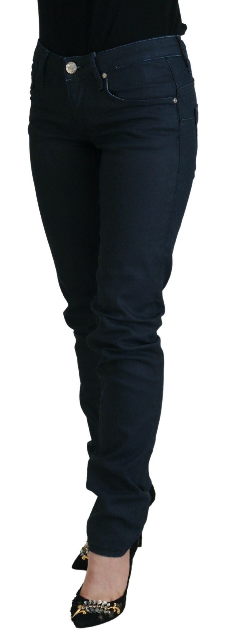 Acht Schicke Skinny Jeans mit niedriger Taille in Blau