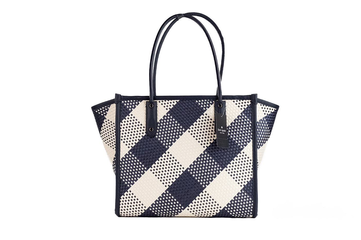 Kate Spade Ella Gingham Blazer Blau Übergroße gewebte Umhängetasche Handtasche