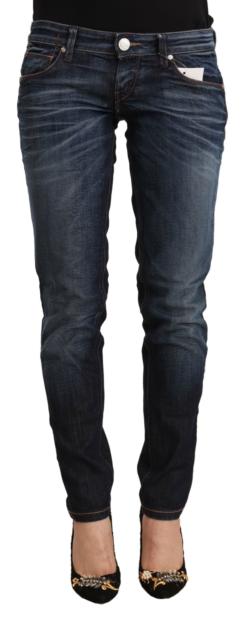 Acht Schicke Slim Fit Blaue verwaschene Jeans