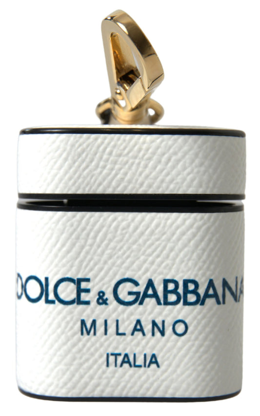 Beyaz ve mavi deriden yapılmış Dolce &amp; Gabbana Elegant Airpods kılıfı